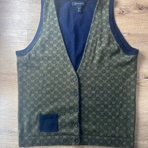 Lands' End Green and Navy Merino Wool Sweater Vest